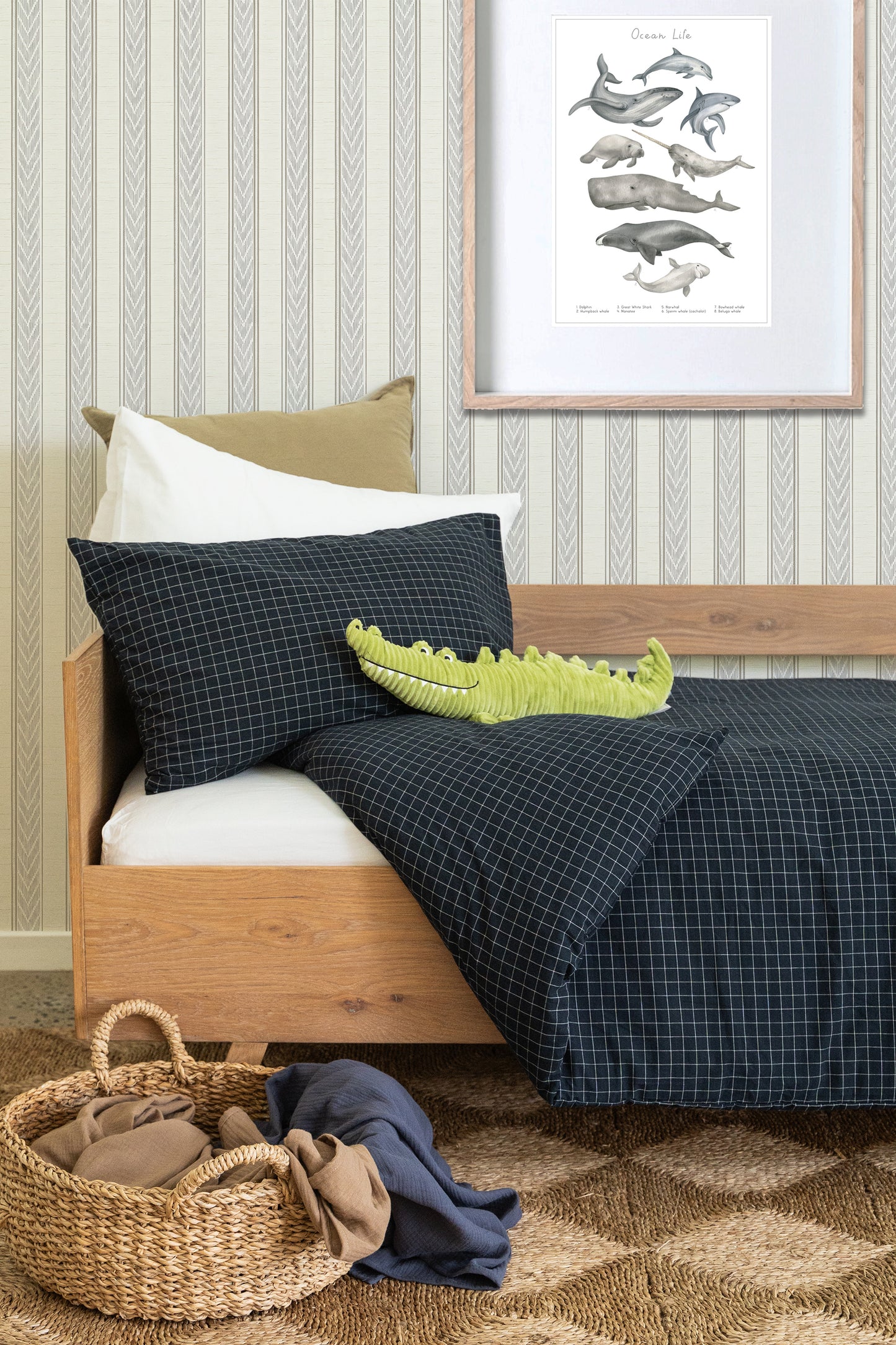 Navy Grid Washed Duvet Cover Set