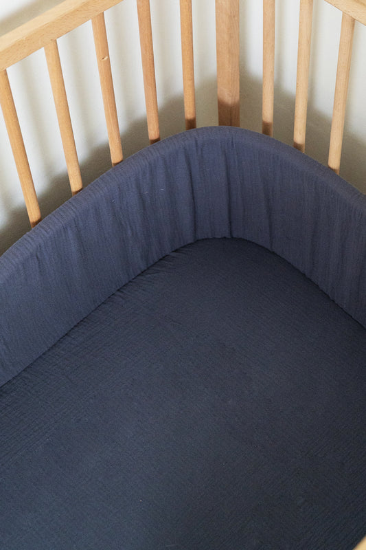 Airforce Blue Muslin Cot Bumper Cover