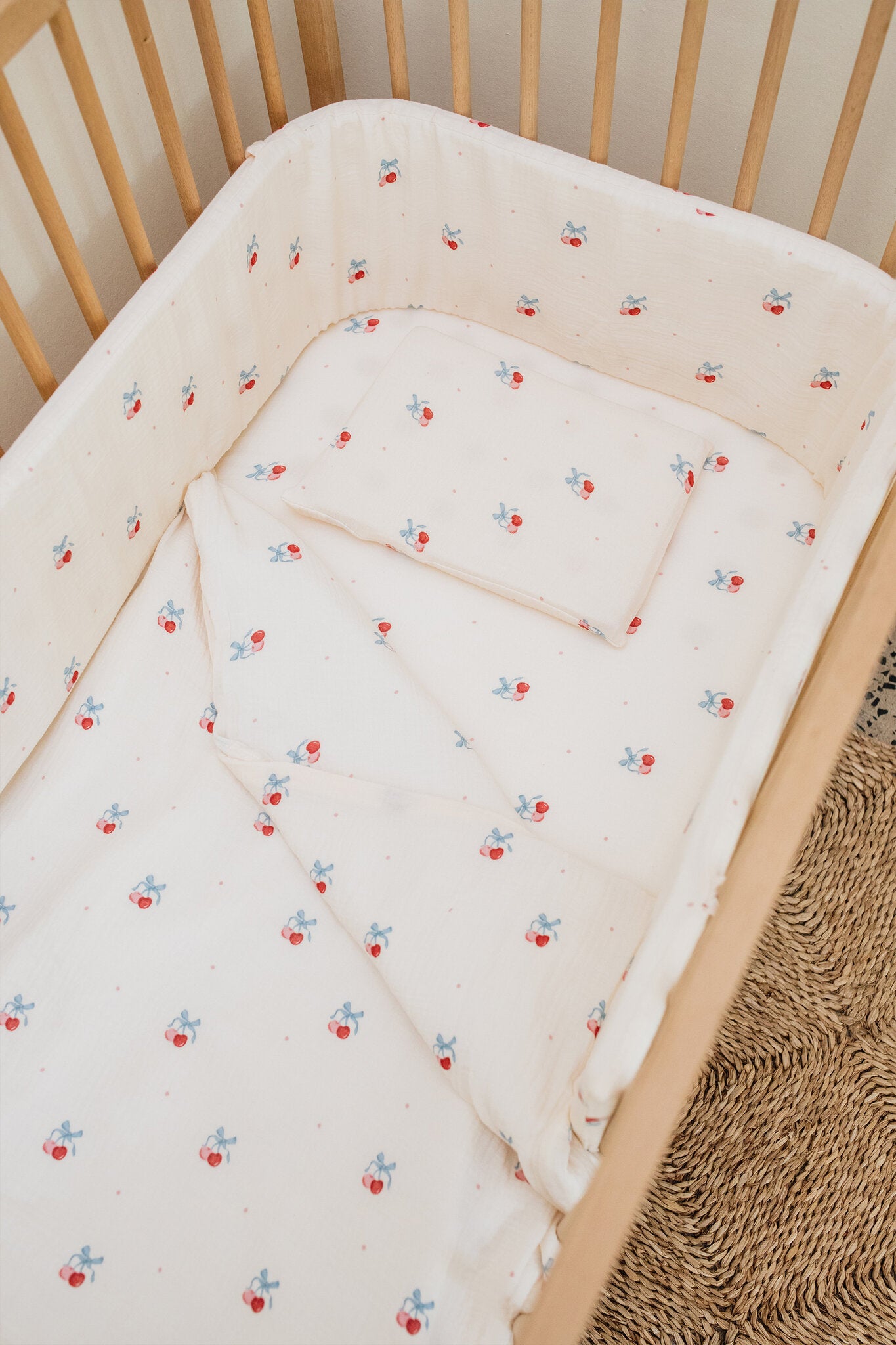 Cherry Muslin Cot Bumper Cover