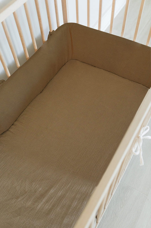 Hazelnut Muslin Cot Bumper Cover