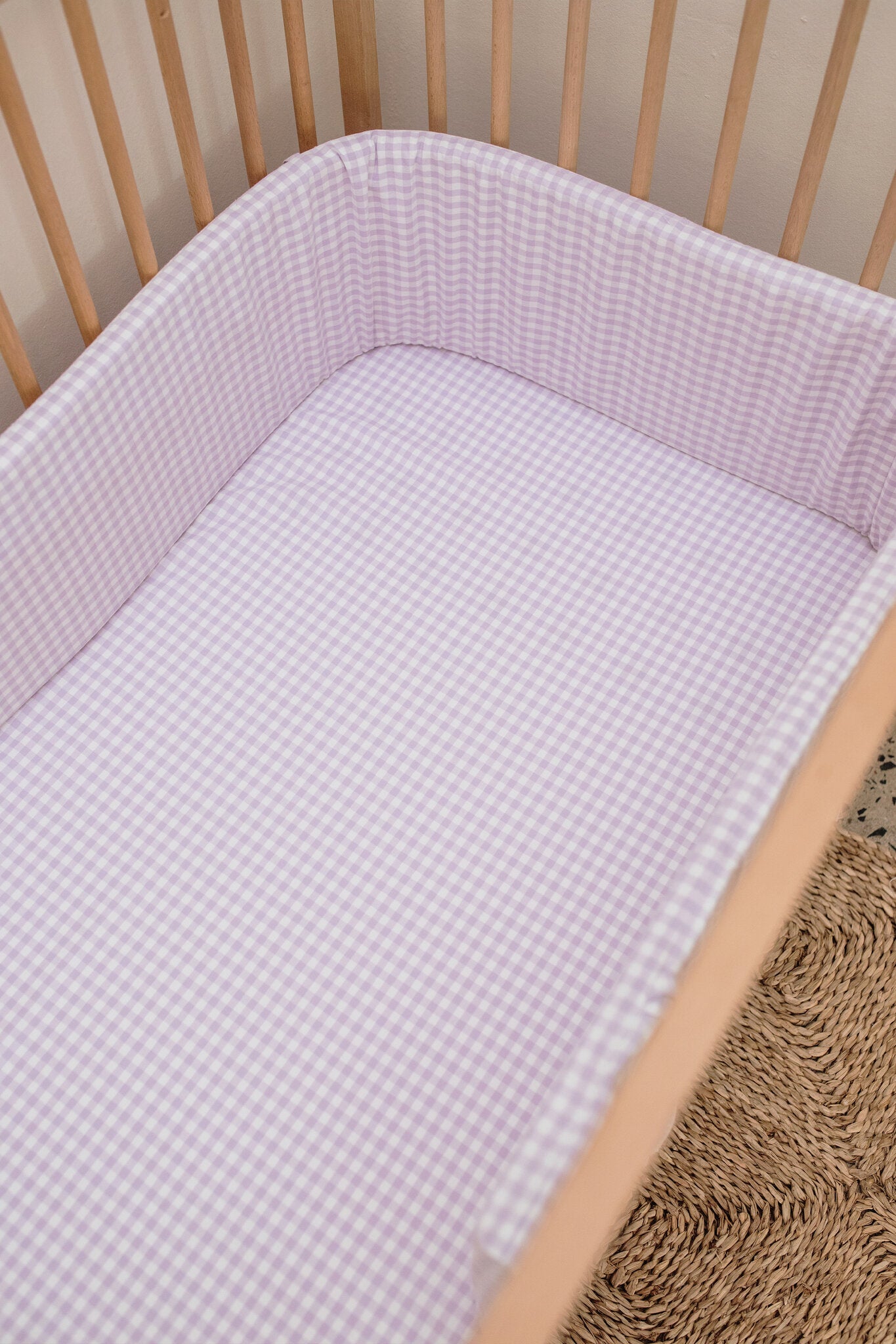 Lilac Gingham Cot Bumper Cover