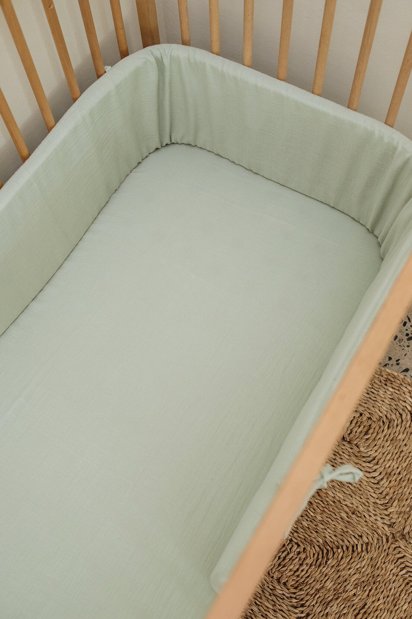 Soft Sage Muslin Cot Bumper Cover
