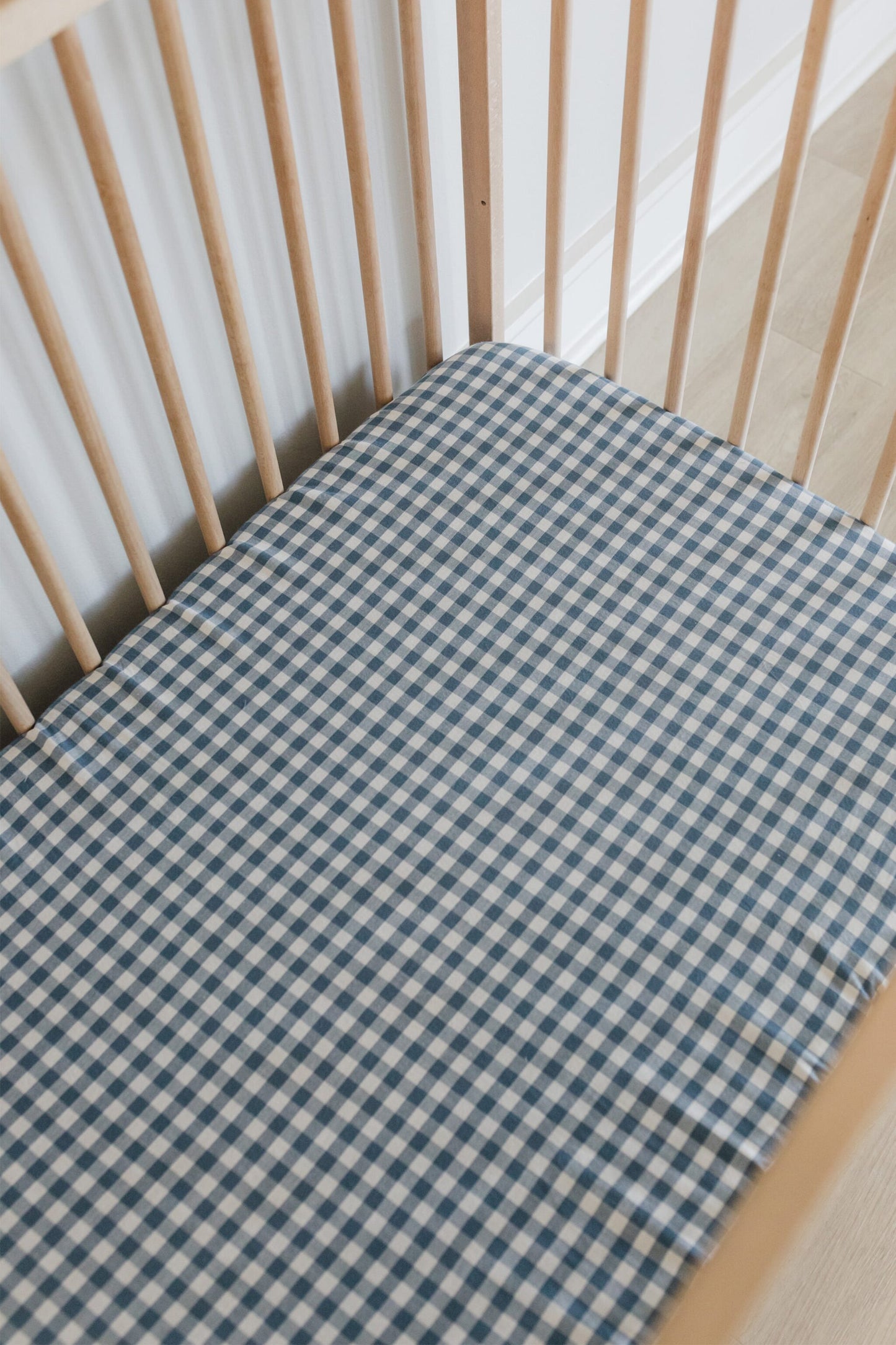 Blue Check Washed Cot Fitted Sheet