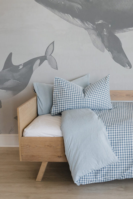 Blue Check Washed Cotton Duvet Cover Set