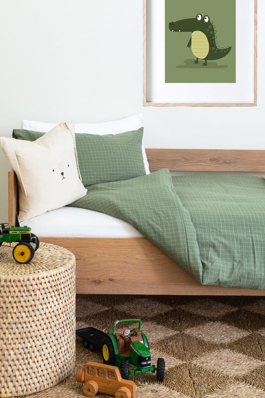 Moss Grid Washed Duvet Cover Set