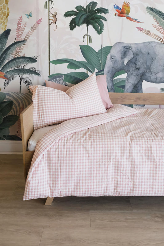 Pink Gingham Duvet Cover Set
